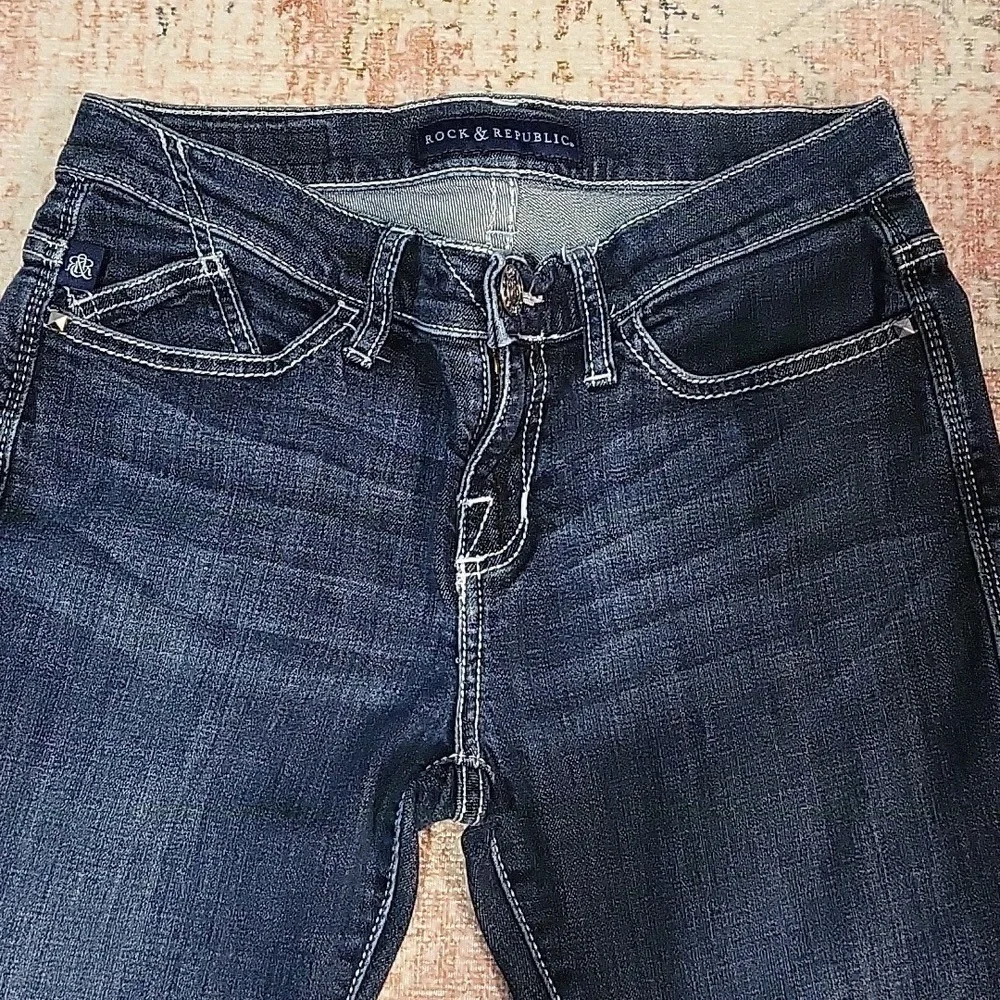Rock & Republic Kendall Skinny Capri Jeans 6 Dark Blue Wash